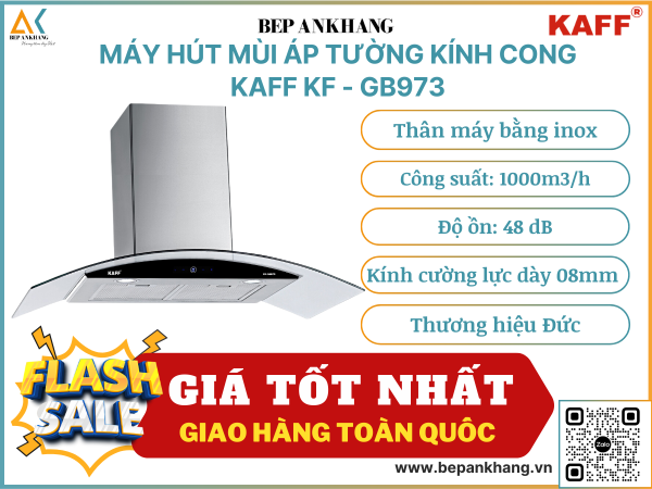 Máy hút mùi áp tường kính cong Kaff KF - GB973 - Thương hiệu Đức